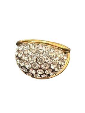 18K H.G.E. Gold-plated  Dome Ring With Clear Crystals Size 7 Elegant Pave-Style